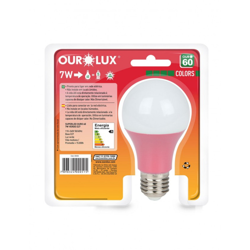 LAMPADA LED OUROLUX E-27 SUPERLED 7W ROSA