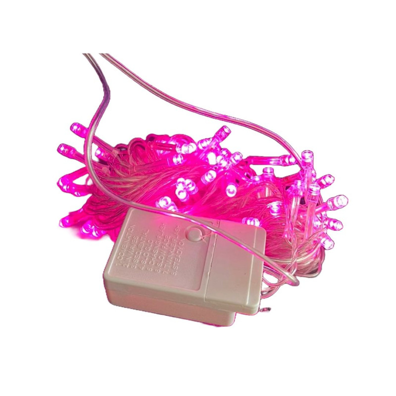 PISCA CORDÃO 100 LEDS ROSA FIO TRANSPARENTE 10 METROS REF.85078