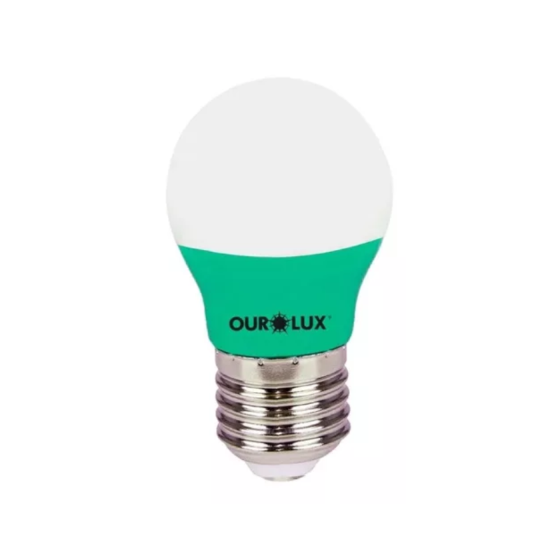 LÂMPADA BOLINHA LED VERDE BG45 E-27 3W OUROLUX