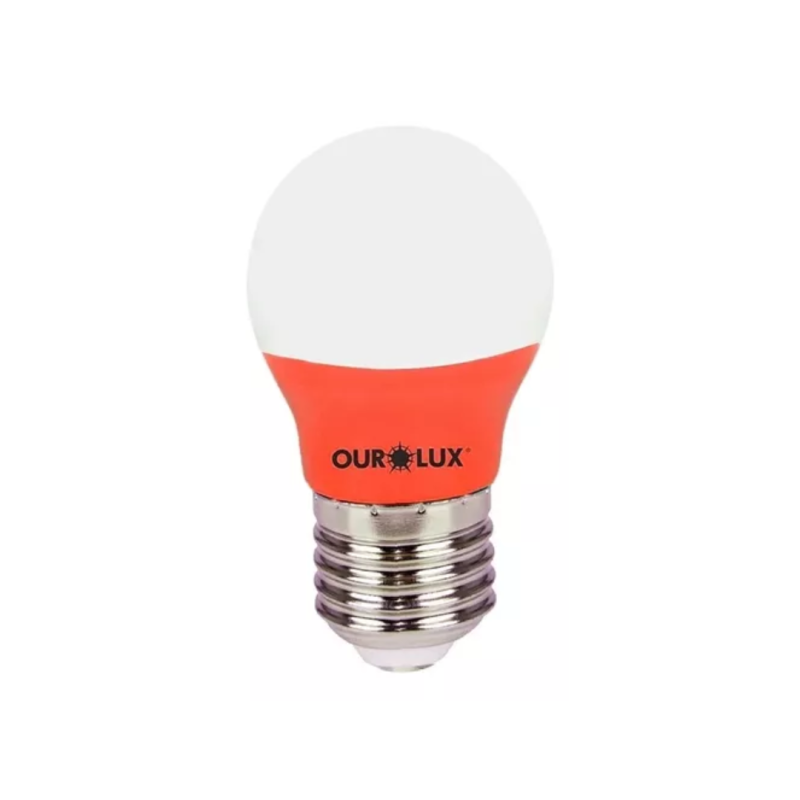 LÂMPADA BOLINHA LED VERMELHA BG45 3W E-27 OUROLUX