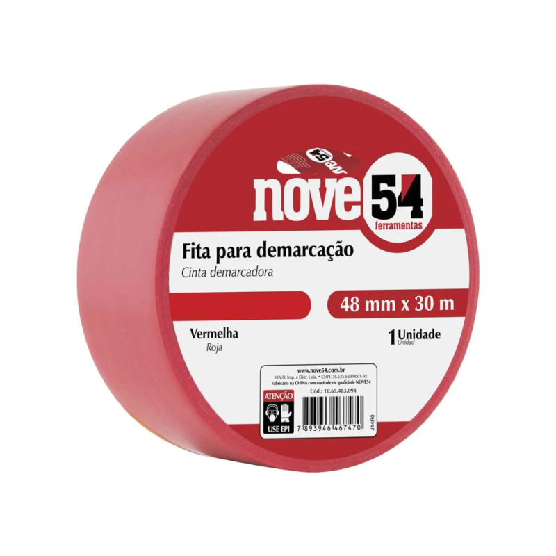 FITA DEMARCACAO ADESIVA 48MM X 30M VERMELHA NOVE54