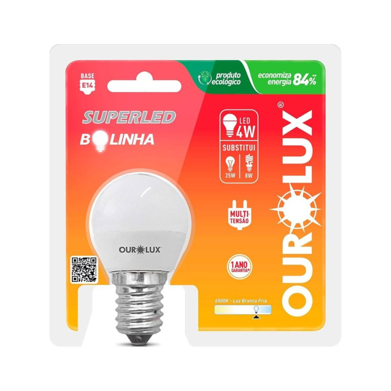 LAMPADA BOLINHA LED OUROLUX SUPERLED 4W E-14 6400K