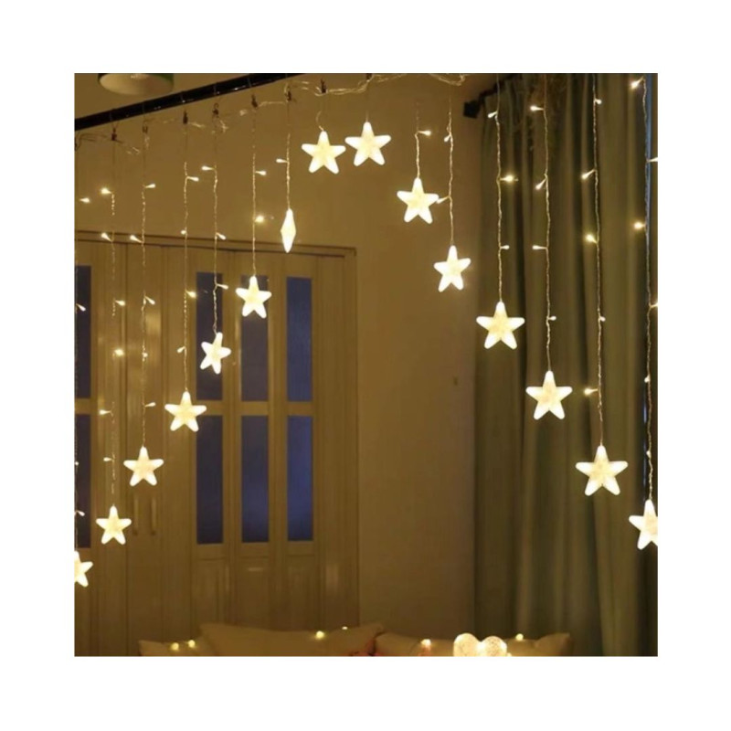 PISCA CORTINA 224 LEDS AMARELO 3000K COM ESTRELAS REF. 31042