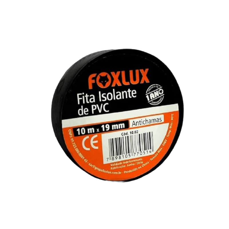 FOXLUX FITA ISOLANTE 10MT PRETA 10.02